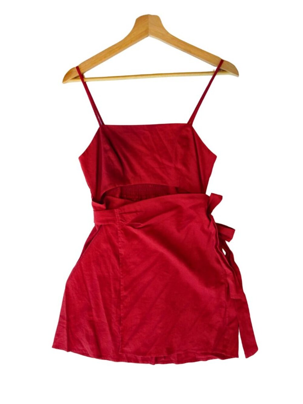 NWOT Red Linen Mini Wrap Dress Forever 21